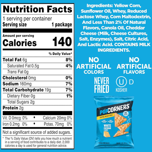 1 (Pack 20) (Packaging PopCorners Popped Corn Snacks, White Cheddar, Ounce of May Vary)