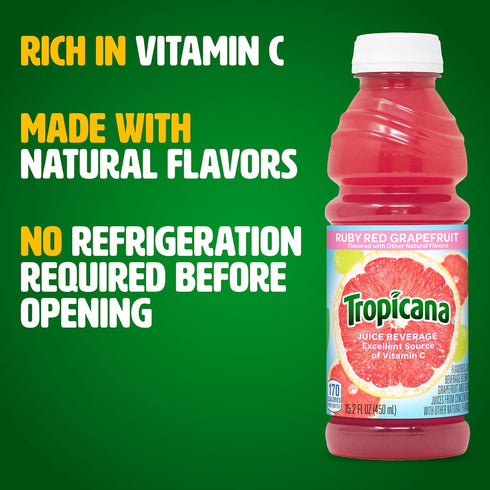 15.2 oz (Pack 12) Tropicana Ruby Red Grapefruit Juice Drink, fl Bottles