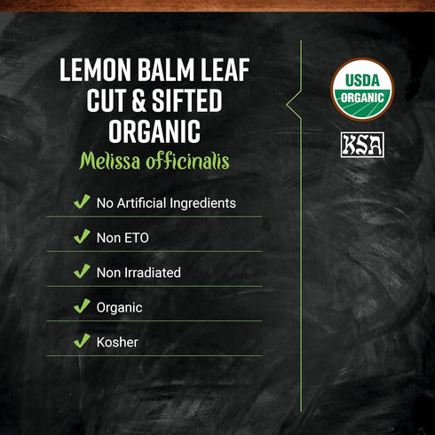 16 (Pack 1) Frontier Co-op Organic Lemon Balm Leaf, Cut and Sifted, Kosher, Bulk Bag - Dried Lemon Balm Herb Loose Leaf