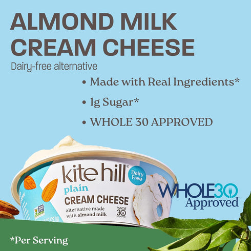 Kite Hill 8 30 Plain Almond Milk Cream Cheese Style Spread, Ounces, Dairy Free, Whole Approved, Gluten Free, Non-GMO
