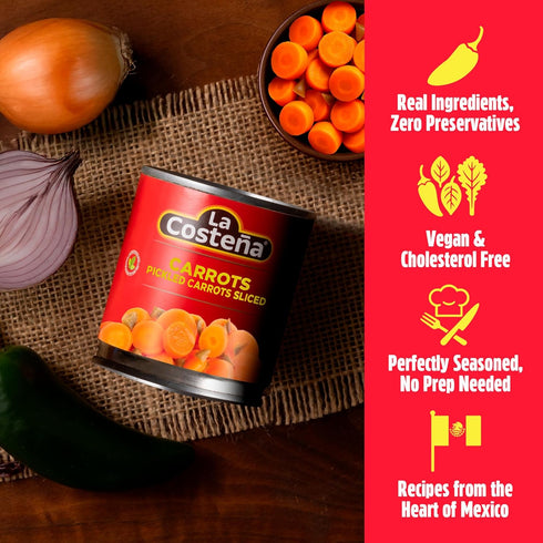 14.1oz, 12 Pack La Costea Sliced Pickled Carrots with Pickled Jalapenos - Sliced Carrots with Jalapeno Peppers