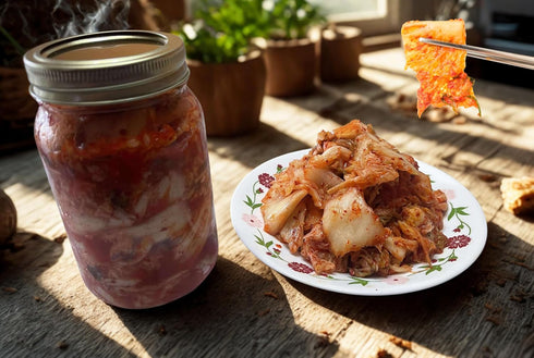 1 lb, Traditional Korean Kimchi, Authentic Fermented Pickled Cabbage Sliced Spicy Napa Cabbage with Anchovy & Shrimp