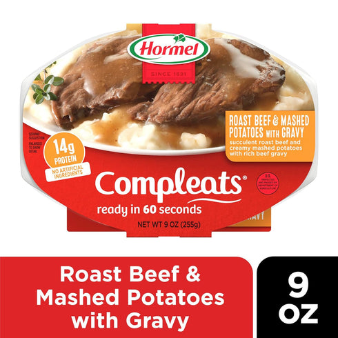 9 (Pack 6) HORMEL COMPLEATS Roast Beef & Mashed Potatoes With Gravy Microwave Tray, Ounce