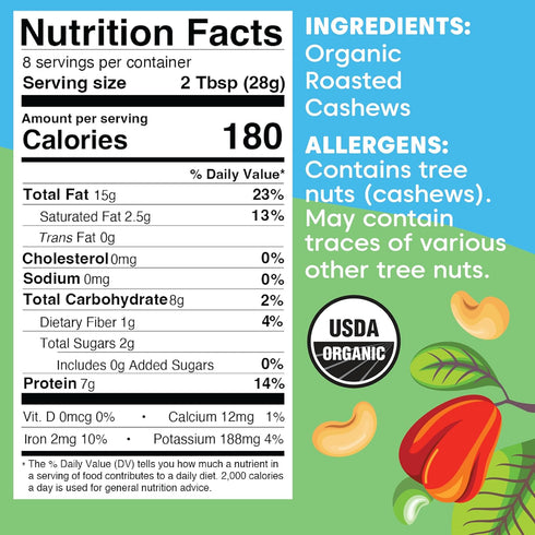 (8 Wilderness Poets, Organic Roasted Cashew Butter - Ounce Glass Jar) - Ultra Creamy, One Ingredient - No Added Sugar