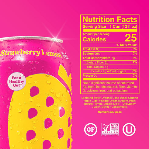 12 Oz (Pack 3) Poppi Strawberry Lemonade Prebiotic Soda, Fl Can