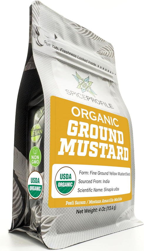 Spice Profile USDA Organic Ground Mustard, Lab Tested, Resealable 4 oz Pouch,