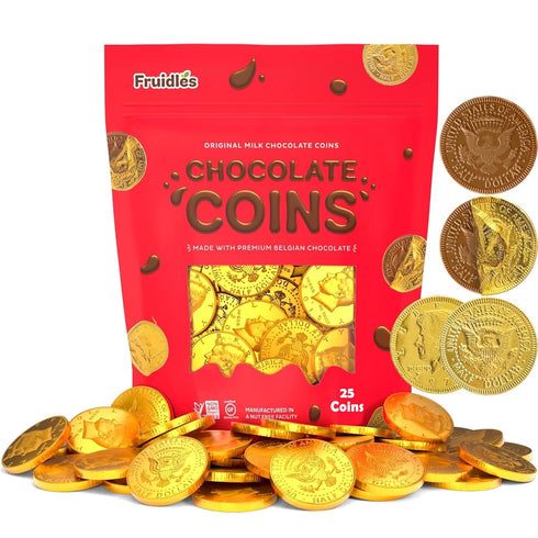 25 25-Pack Edible Chocolate Coins, Gold Half Dollar Milk Chocolate, Made with Premium Belgian ingredients, Nut Free