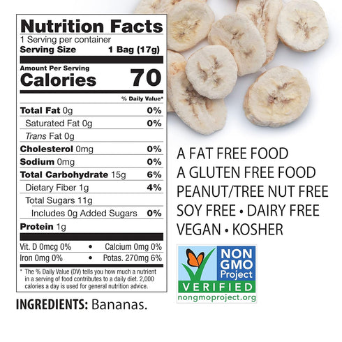 0.59 Oz (Pack 24), 100% Brothers All Natural Freeze Dried Fruit Crisps, Banana, of Made with Fruit, Gluten Free, Soy