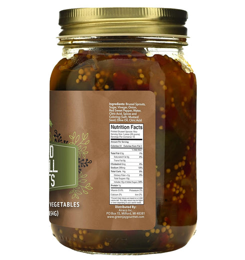 '-16 Green Jay Gourmet Pickled Brussel Sprouts in a Jar - Fresh Hand Jarred Vegetables for Cooking & Pantry Home Grown