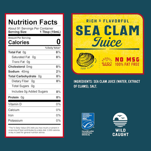 46 oz Snow's Sea Clam Juice, Can - Premium Grade Rich & Flavorful Clam Juice from Wild Caught Surf Clams - Gluten Free