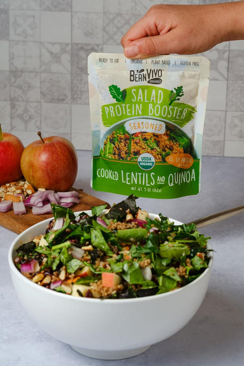 BeanVIVO 3-Pack Salad Protein Booster - Organic Lentils & Quinoa, 5oz, Fully Cooked, 10g Protein in Each Pouch