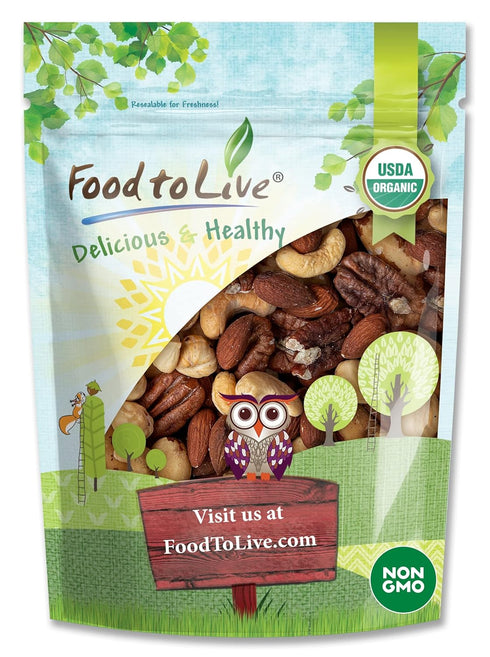 Food to Live Organic Deluxe Unsalted Nuts Mix, 1 Pound A Blend