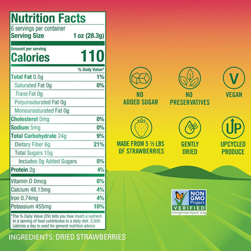 100% 6 oz BranchOut Crunchy Strawberry Halves, Fruit, Real Dried Strawberries No Added Sugar, Better than Freeze Dried