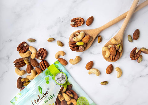 8 Food to Live Premium Four Nuts Mix, Ounces A Blend of Dry Roasted Pistachios, Almonds, Pecans, Cashews, and Almonds