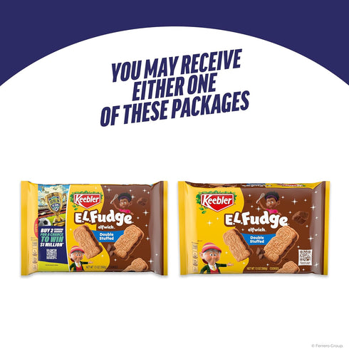 13 oz Keebler E.L. Fudge Double Stuffed Elfwich Cookies, Sandwich Cookies Stuffed with Crme Filling