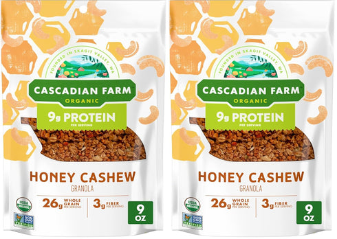 Cascadian Farm Organic Honey Cashew Granola, Protein Granola, Non-GMO, 9 oz Resealable