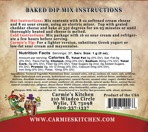 Carmie's Kitchen 1.3 Baked Bacon Jalapeno Popper Dip Mix, Ounce