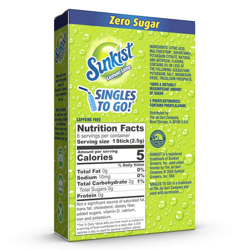 0.53 OZ, 6 (Pack 12) Sunkist Soda Lemon Lime Singles To Go Drink Mix, CT