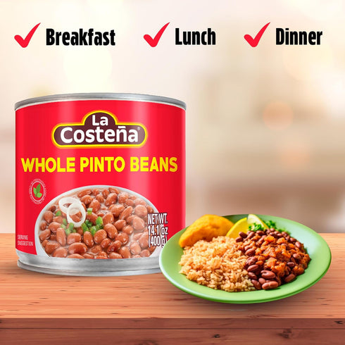 14.1oz, 12 Pack La Costea Whole Pinto Beans - Ready-to-Eat Canned Pinto Beans for Mexican Food, Vegetarian Chili