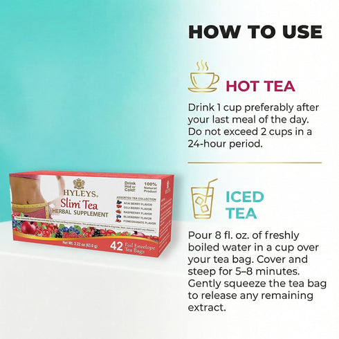 42 42 (1 Pack) Hyleys Slim Tea Ct Assorted - Weight Loss Herbal Supplement Cleanse and Detox - Tea Bags
