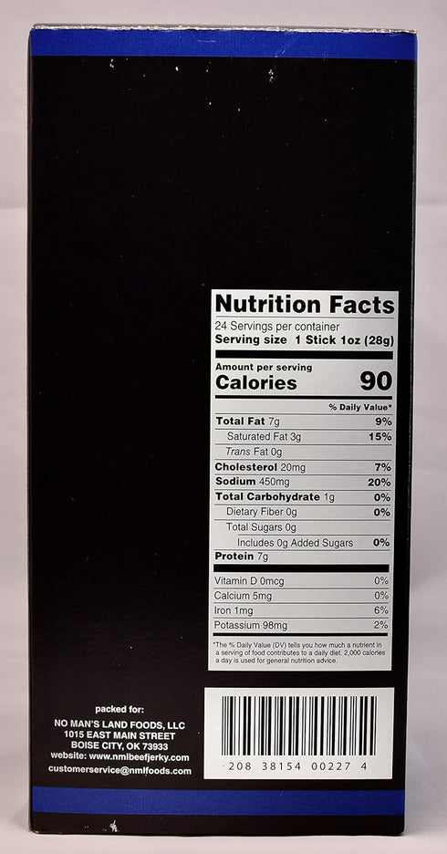 24 1oz No Man's Land BLACK PEPPER Meat Sticks High Protein Low Calorie Low Carb Meat Snack Carton of Sticks