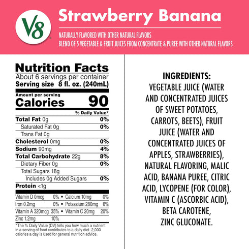 V8 100% 46 oz 6) Blends Juice Strawberry Banana Juice, fl Bottle (Case