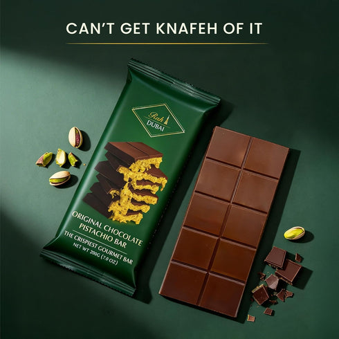 (7oz 200g) Rah Dubai Chocolate Bar Pistachio | Crunchy Loaded Viral Knafeh Chocolate Dubai with Pistachio Cream