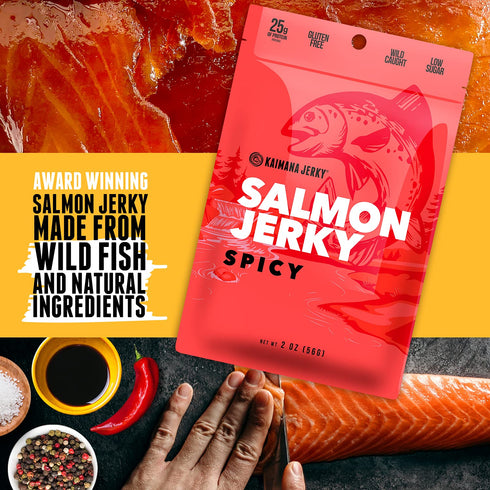 Omega-3 2oz Pack Kaimana Jerky Wild Caught Salmon Jerky - Organic Gourmet Dried Fish Strips Rich in & Protein