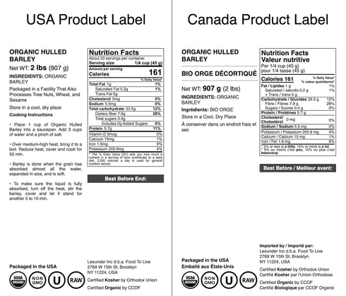 2 100% Food to Live Organic Hulled Barley, Pounds Non-GMO, Whole Grain, Kosher, Vegan, Bulk. Suited for Home Brewing
