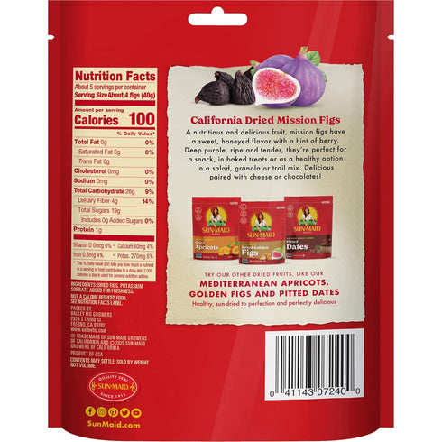 7 oz (Pack 1) Sun-Maid California Dried Mission Figs, No added sugar, Non-GMO
