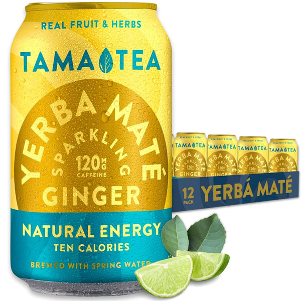 Organic Sparkling Ginger Yerba Mate Tea, Unsweetened by Tama Tea - Sugar