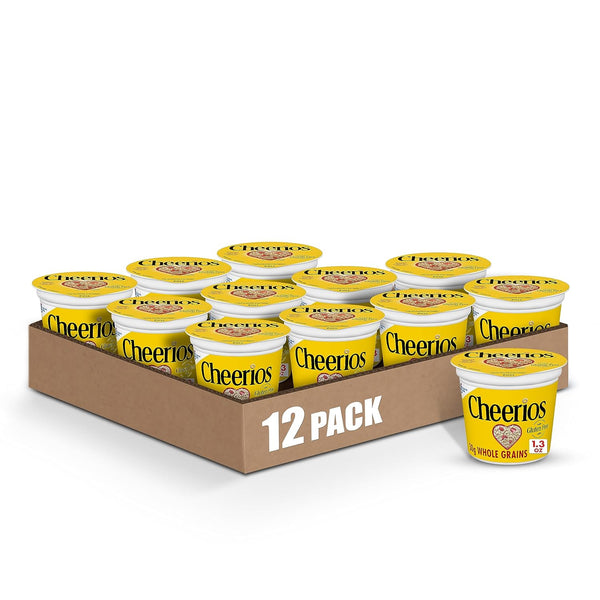 Cheerios Breakfast Cereal Cup, Gluten Free, Single Serve Cereal, 1.3 oz (Pack