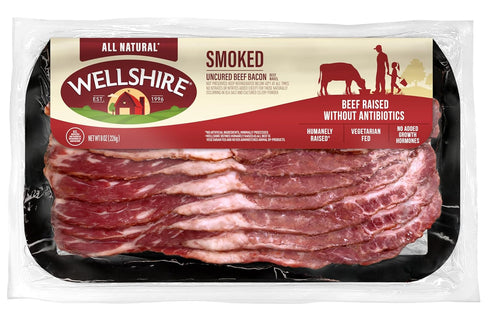 Wellshire Farms 8oz Uncured Smoked Beef Bacon Made from Pasture-Raised Beef with No Antibiotics