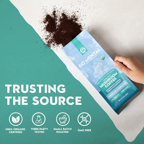 Immune 1 12oz Organic Turkey Tail & Cordyceps Mushroom Coffee Dark Roast, Full Fruiting Body, Antioxidants, System