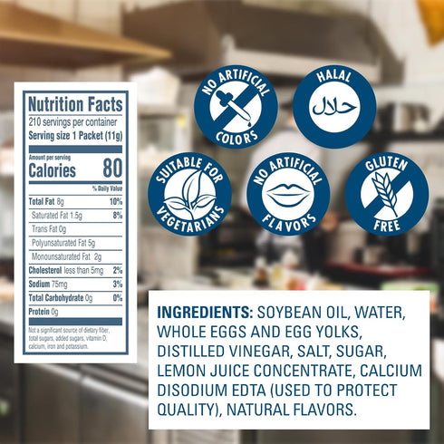 HELLMANN'S Packets 100% 0.38 oz, Pack 210 Real Mayonnaise Stick Easy Open, Condiment for Sandwiches, Salads, Mayo Made