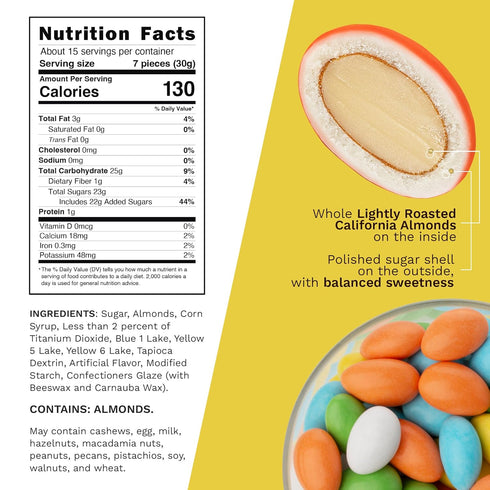 1 LB Snackathon Jordan Almonds, Assorted Pastel Candy-Coated Almonds, Resealable Bag, Made in USA, Bulk Italian