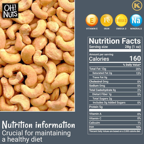 12 Packs (1.5 oz Oh! Nuts Cashews Raw Individual Nut Snacks for On-the-Go - Convenient Nut Snacks for School - Bulk
