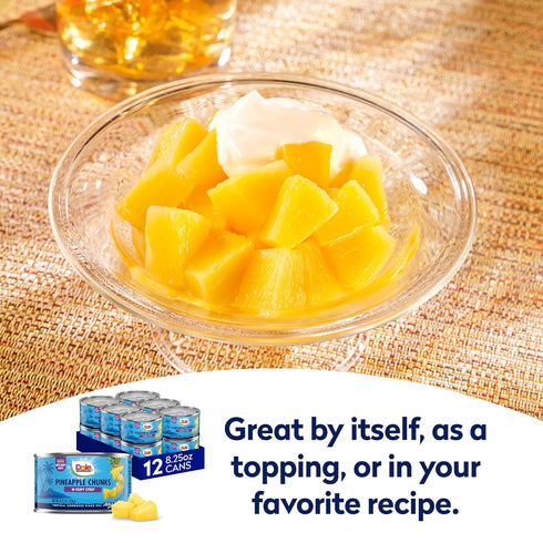 8.25 oz 12 Pack Dole Pineapple Chunks in Heavy Syrup - Dole Canned Fruit - Rich Source of Vitamin C - Cans