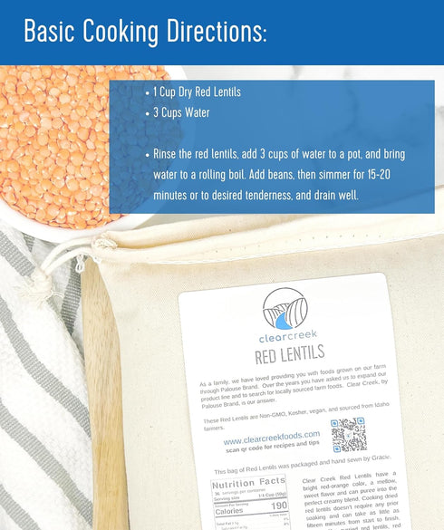 4 LB CLEAR CREEK Certified Glyphosate Residue Free Red Lentils | | Non-GMO | Kosher | Vegan