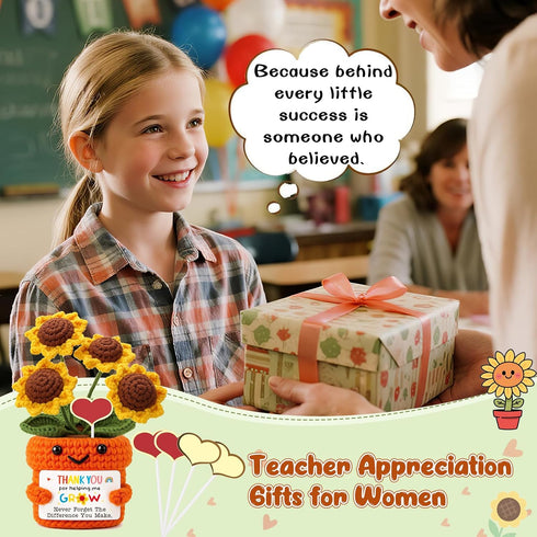Mini Thank You Gifts for Women Men Teacher Appreciation Gifts Handmade Crochet Sunflower for Female Teacher Mentor