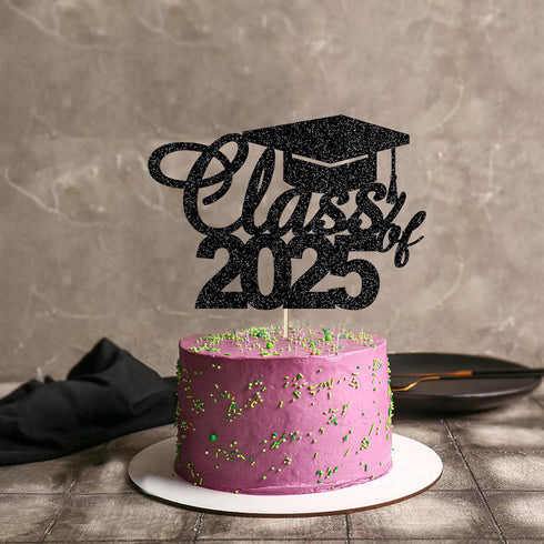 Graduation Party Cake Topper, Class of 2025 Cake Decoration for Graduation Ceremony (Black)