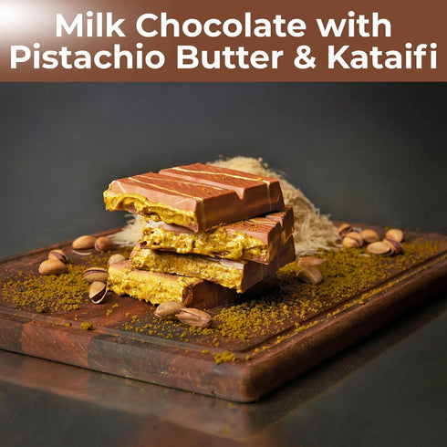 200g, 7.05 Oz Luxury Dubai-Style Chocolate Bar Rich & Exotic Gourmet Milk Chocolate, with Pistachio Butter Cream