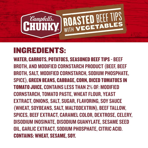 18.8 Oz Campbells Chunky Soup, Roast Beef Tips With Vegetables Soup, Can