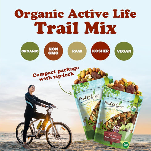 4 Food to Live Organic Active Life Trail Mix, Ounces Raw and Non-GMO Snack Mix Contains Cashews, Pumpkin Seeds