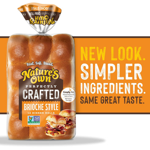 12 Count Nature's Own Perfectly Crafted Brioche Style Butter Rolls, Non-GMO Dinner Rolls