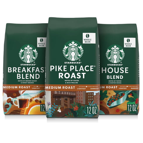 Starbucks Whole Coffee Beans, Medium Roast Hot or Iced Coffee, Variety Pack,