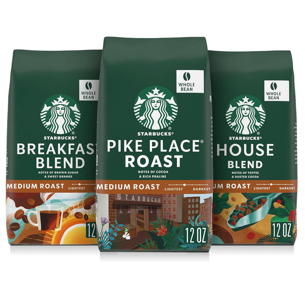 Starbucks Whole Coffee Beans, Medium Roast Hot or Iced Coffee, Variety Pack,