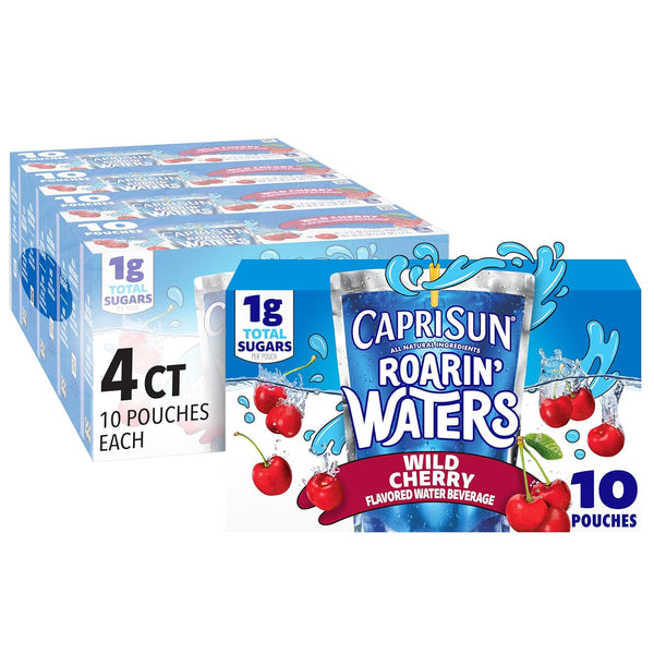 Capri Sun Roarin' Waters Flavored Water Beverage, 40 Pouches, for School Lunches
