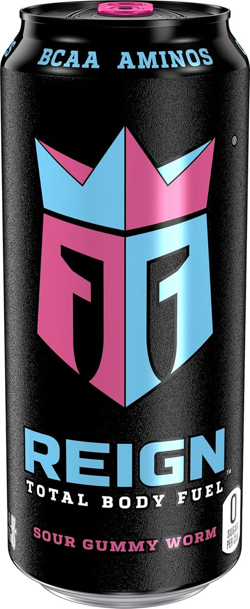 Gummy 16 Oz (Pack 12) Reign Total Body Fuel, Sour Worm, Fitness & Performance Drink, Fl