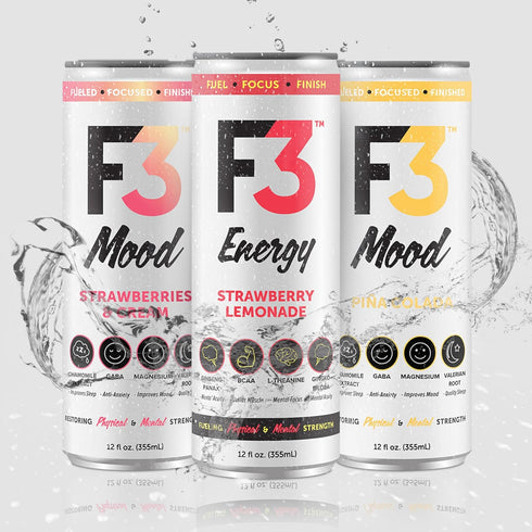 F3 Pack (12 Pack) Mood Variety - Functional Sparkling Juice Drink with Powerful Nootropics to Reduce Stress, BCAAs